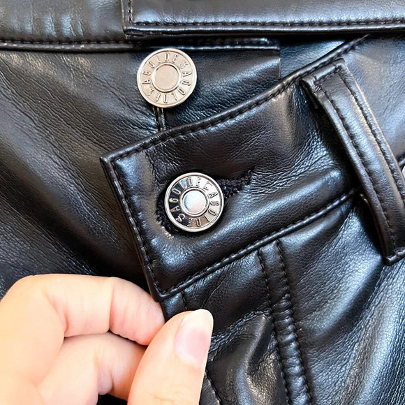 Agolde Black Leather Broken Waist Straight Leg High Waist Wrapped Pants 27 - Picture 7 of 9